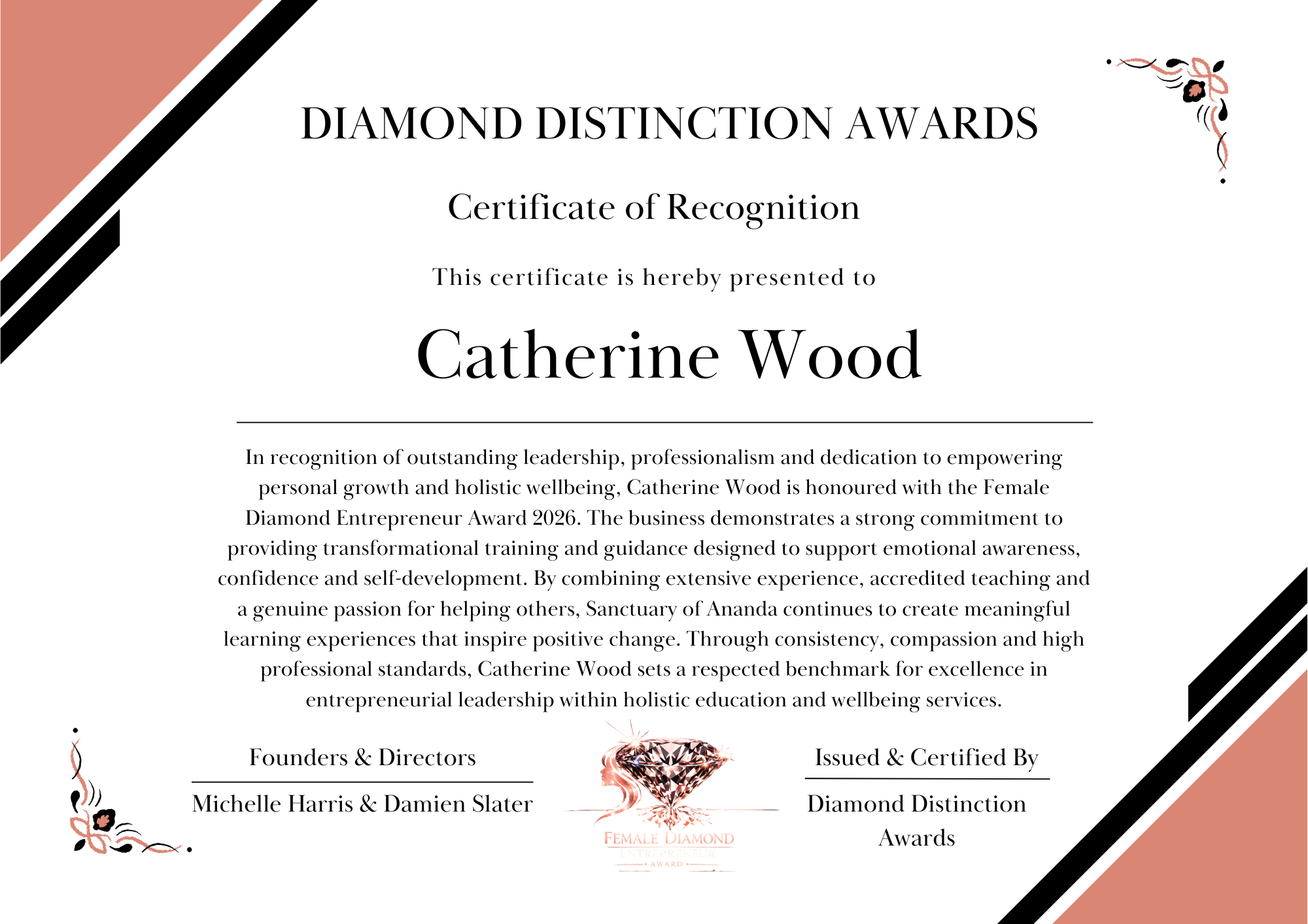 Diamond Distinction Award Certificate